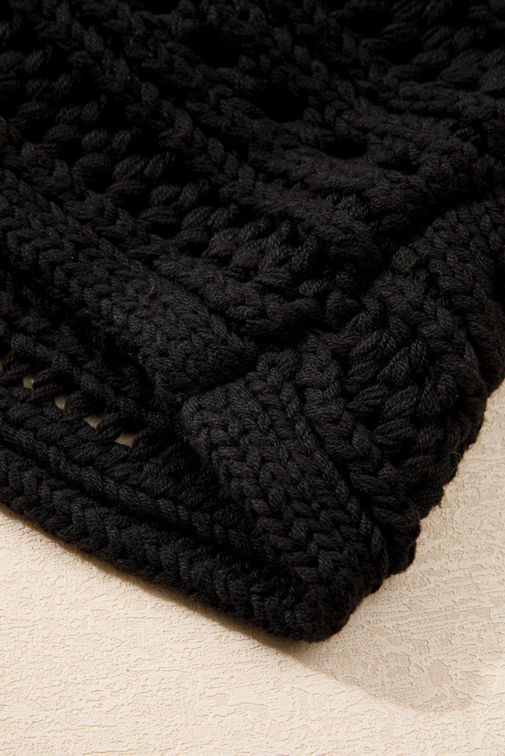 Black Hollow-out Cable Knit Cropped Sweater-Chaelisa's New Jammies