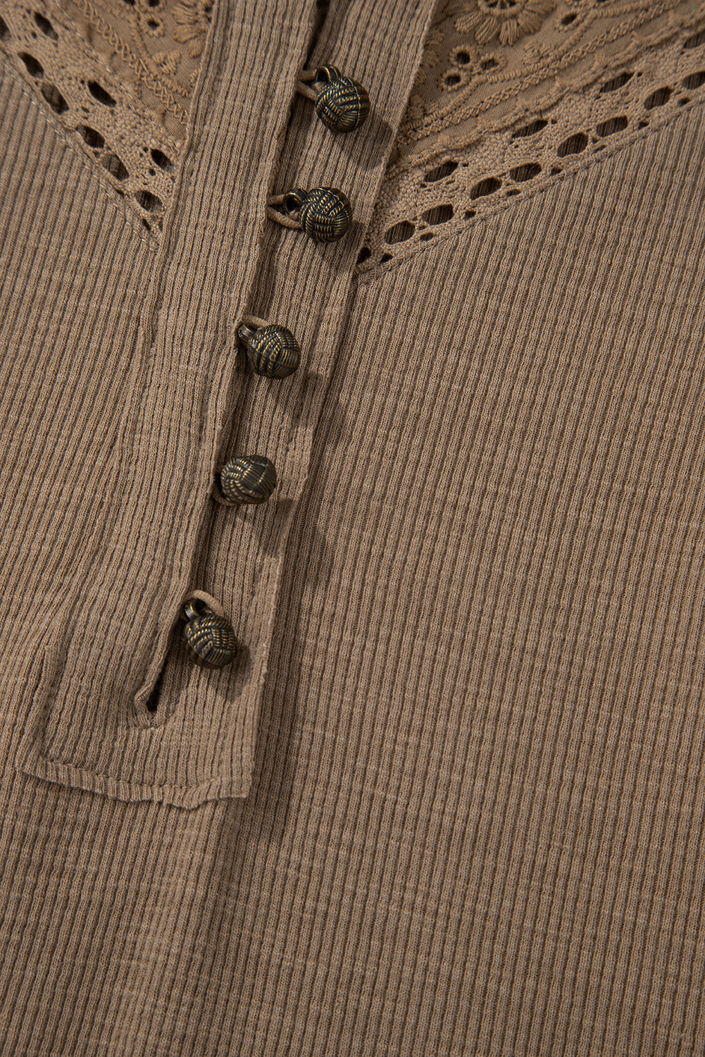 Chestnut Anglaise Broider Ribbed Long Sleeve Top-Chaelisa's New Jammies