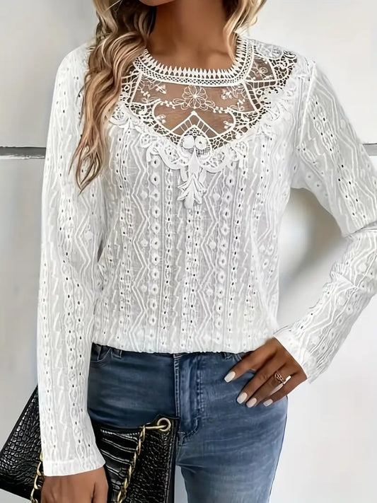 Lace Eyelet Long Sleeve Top-Chaelisa's New Jammies