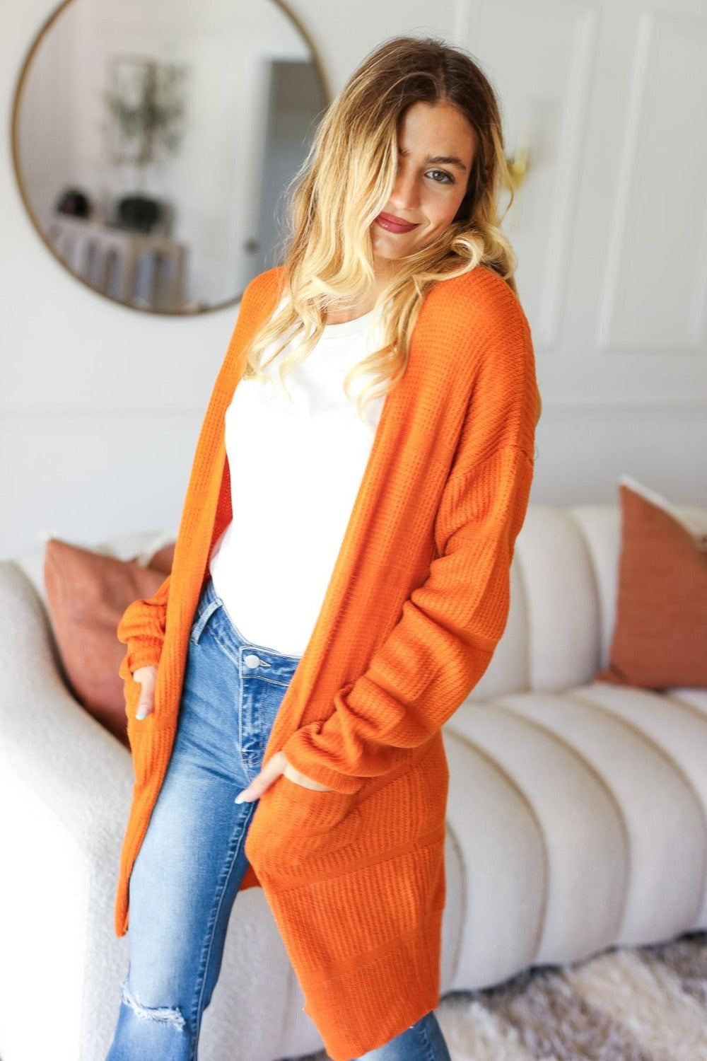 Haptics Full Size Stripe Textured Open Front Cardigan with Pockets-Chaelisa's New Jammies