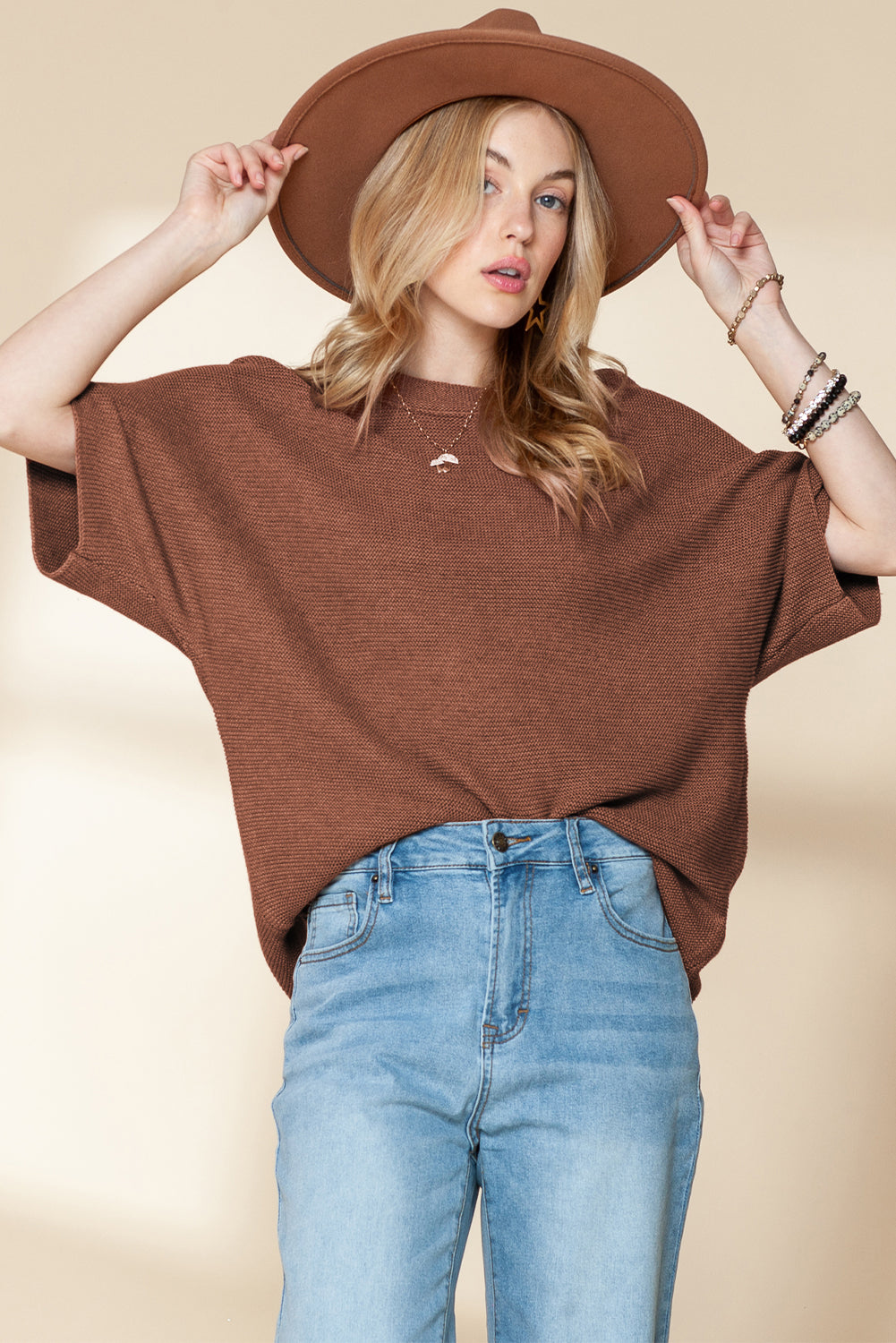Apricot Mock Neck Short Batwing Sleeve Sweater-Chaelisa's New Jammies