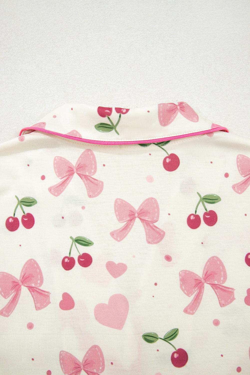 Beige Bow Fruit Print Contrast Pipping Short Pajamas Set-Chaelisa's New Jammies