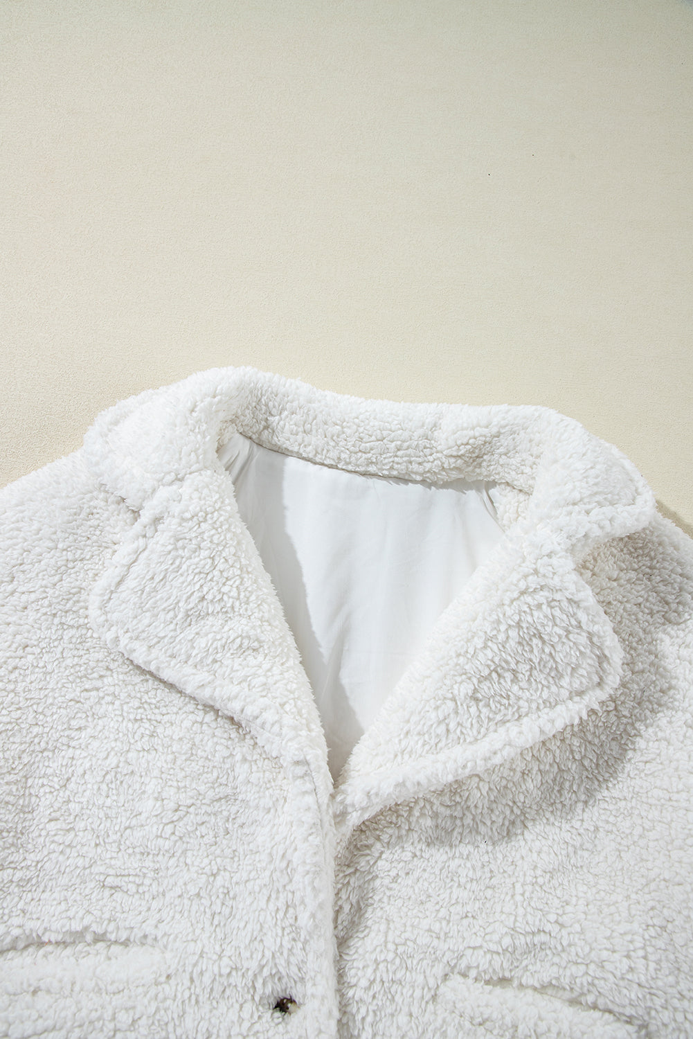 Beige Faux Fur Button Pocketed Lapel Collar Jacket-Chaelisa's New Jammies