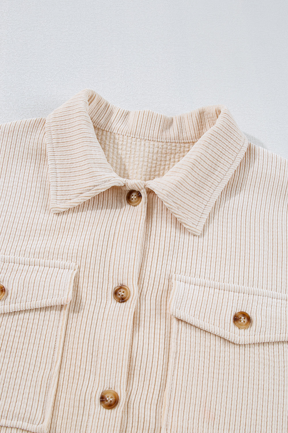 Oatmeal Textured Flap Pockets Buttoned Plus Size Shacket-Chaelisa's New Jammies