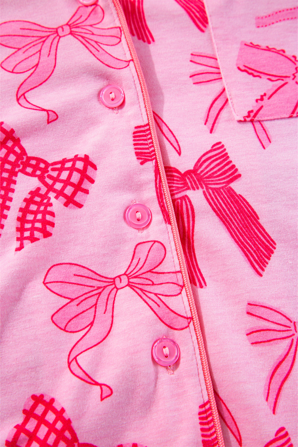 Pink Bow Knot Print Lapel Collar Short Sleeve and Pants Pajamas Set-Chaelisa's New Jammies