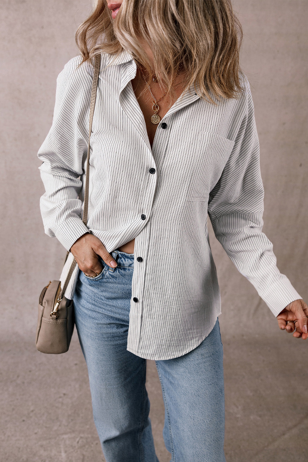 Black Stripe Roll-tab Sleeve Pocketed Long Shirt-Chaelisa's New Jammies
