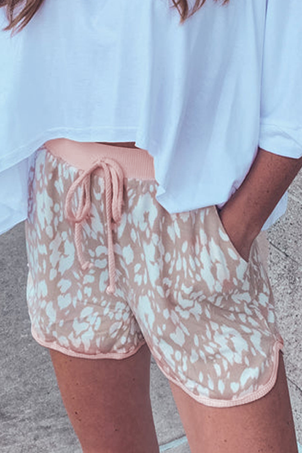 Khaki Classic Leopard Arched Hem Elastic Waist Casual Shorts-Chaelisa's New Jammies