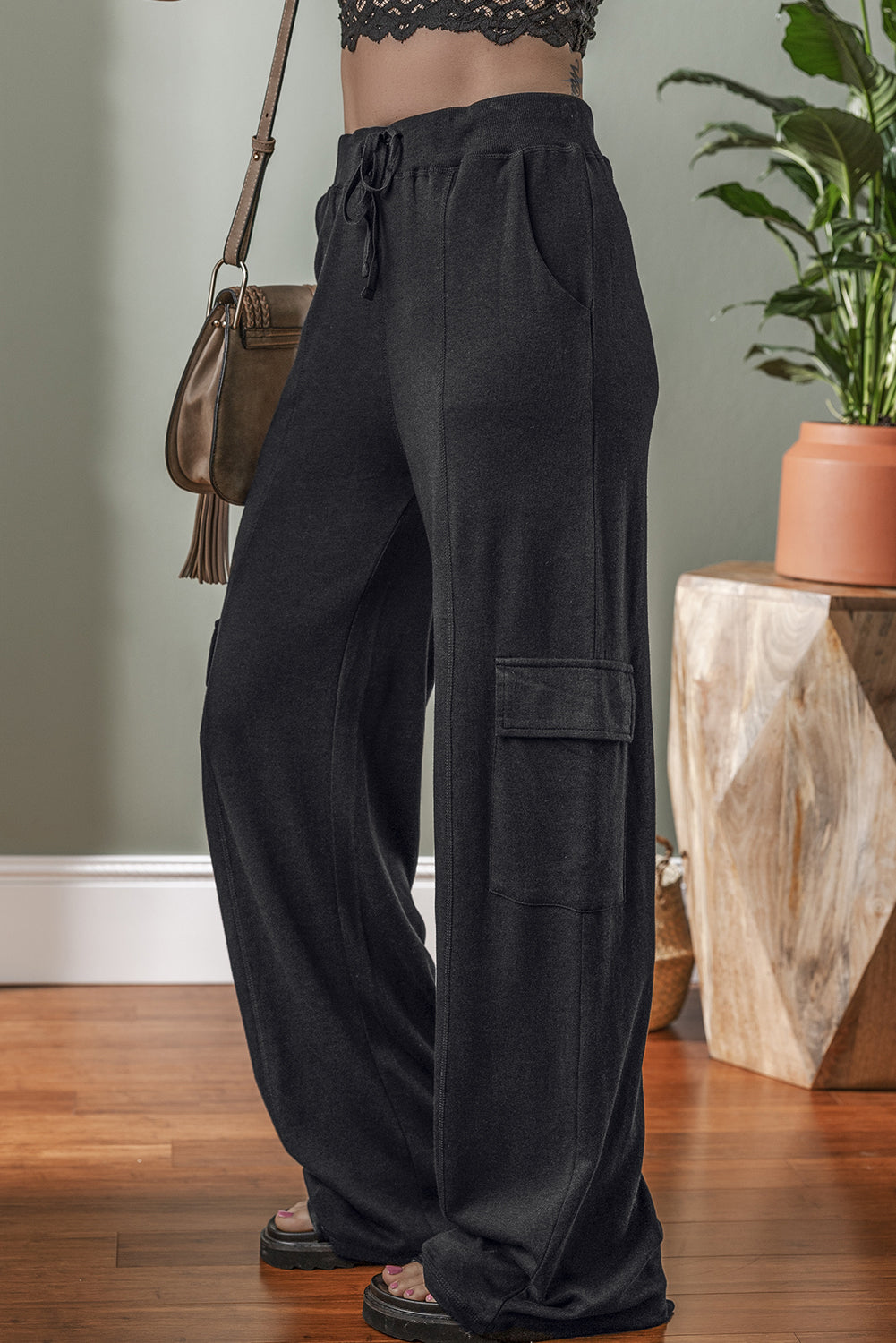 Carbon Grey Cargo Pockets Drawstring Sweatpants-Chaelisa's New Jammies