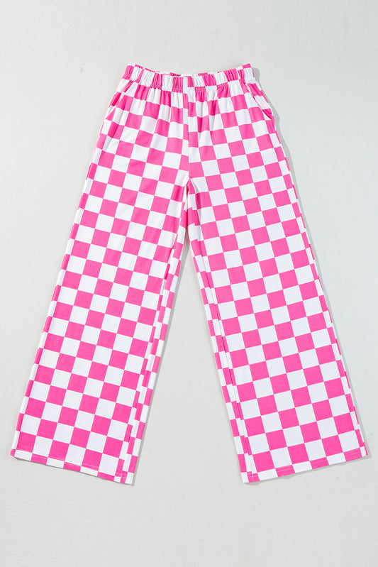 Bonbon 2-Tone Checked Print High Waist Wide Leg Pants-Chaelisa's New Jammies