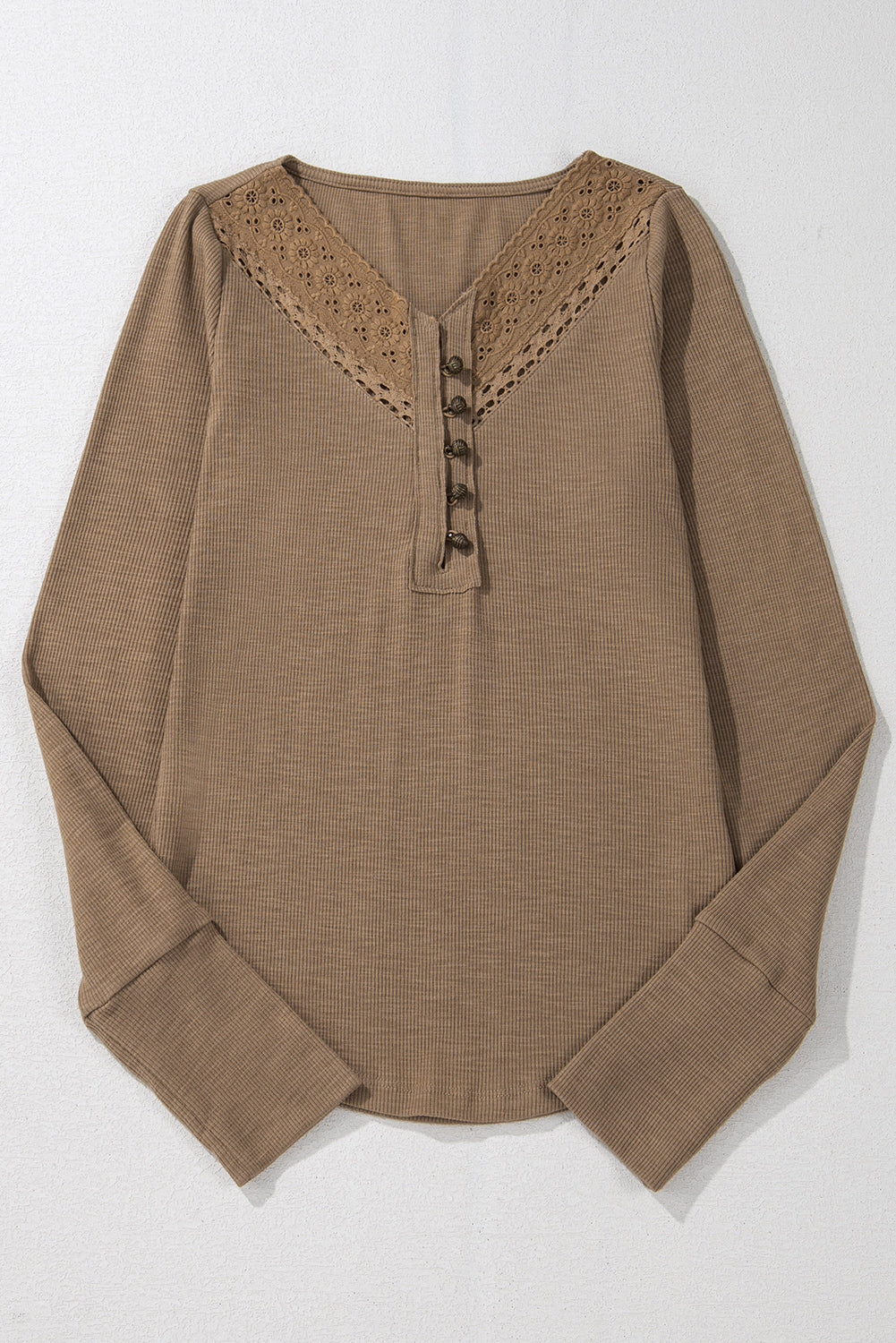 Chestnut Anglaise Broider Ribbed Long Sleeve Top-Chaelisa's New Jammies