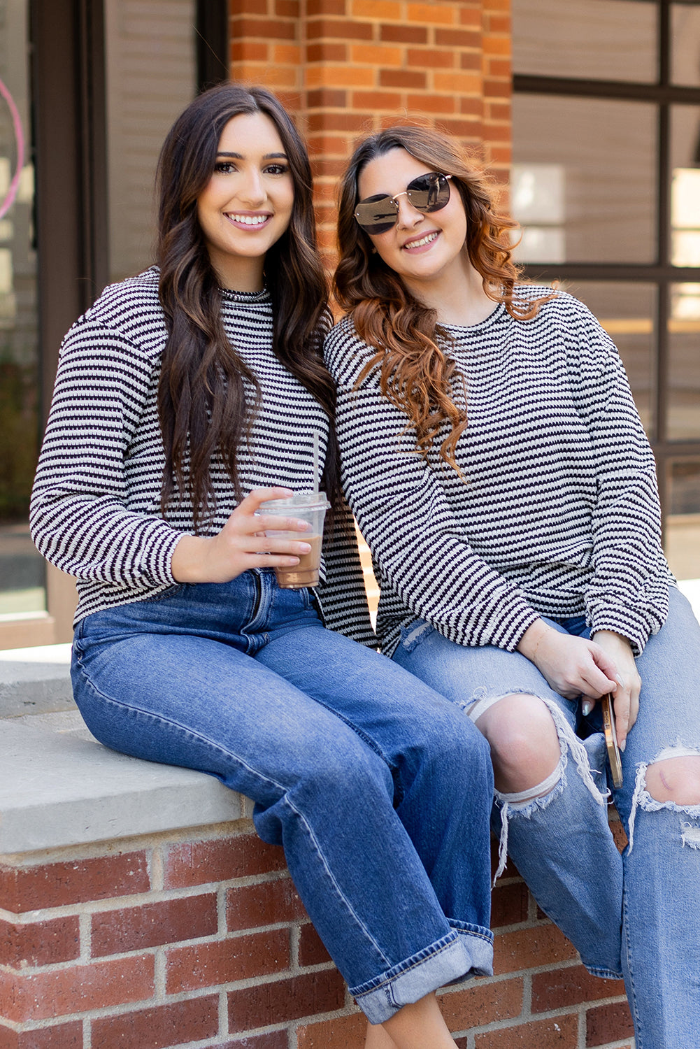Black Stripe Round Neck Drop Shoulder Long Sleeve Top-Chaelisa's New Jammies