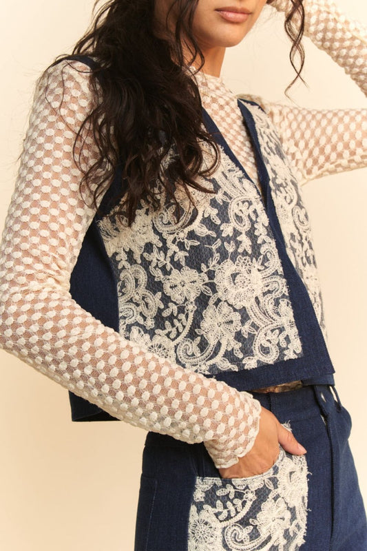 Davi & Dani Lace Patch Open Front Denim Vest-Chaelisa's New Jammies
