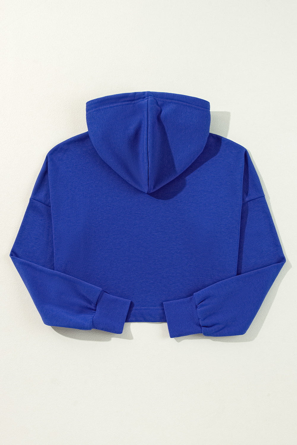 Dark Blue Solid Drop Shoulder Drawstring Cropped Hoodie-Chaelisa's New Jammies