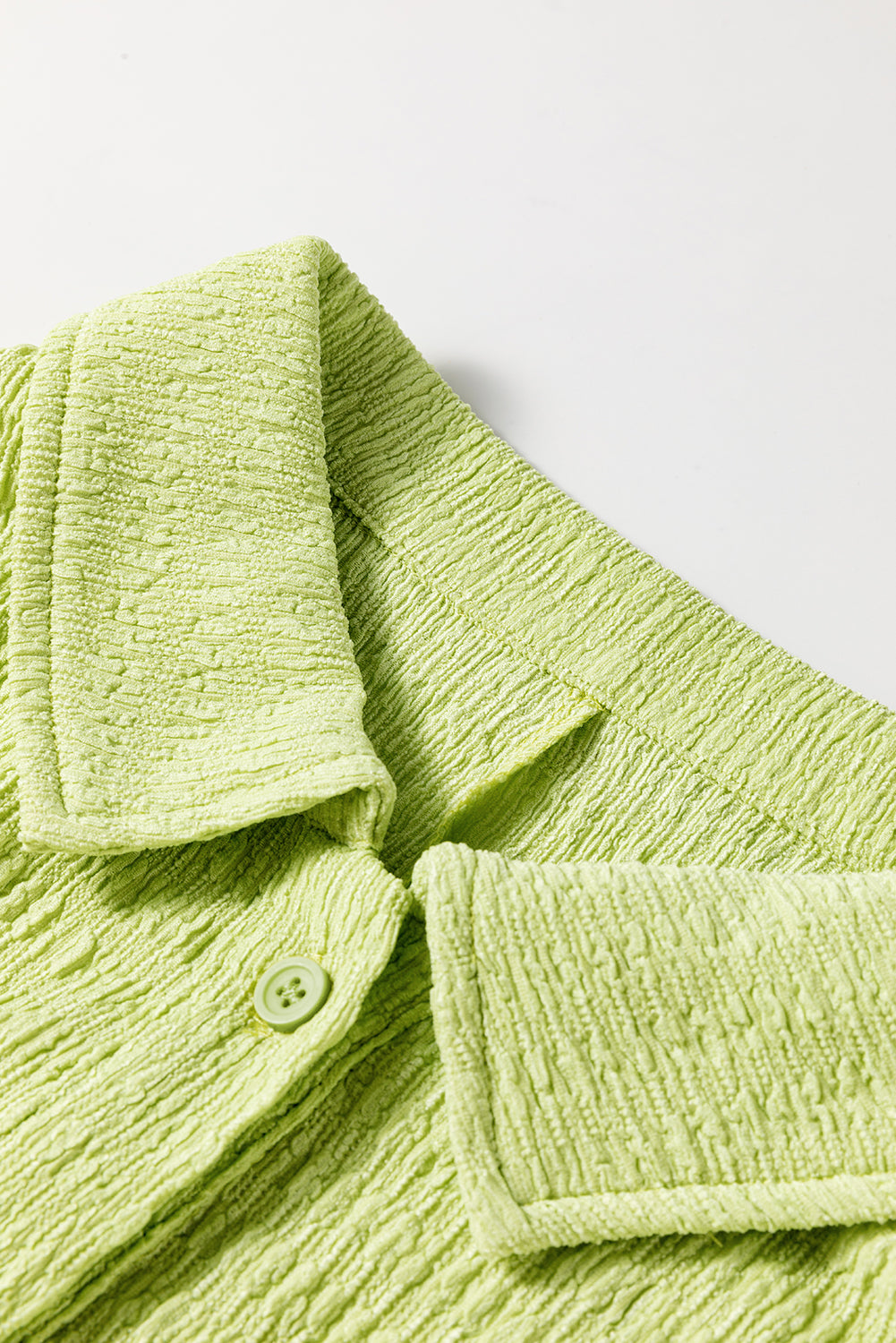 Meadow Mist Green Textured Short Sleeve Patched Pocket Buttoned Shirt Romper-Chaelisa's New Jammies