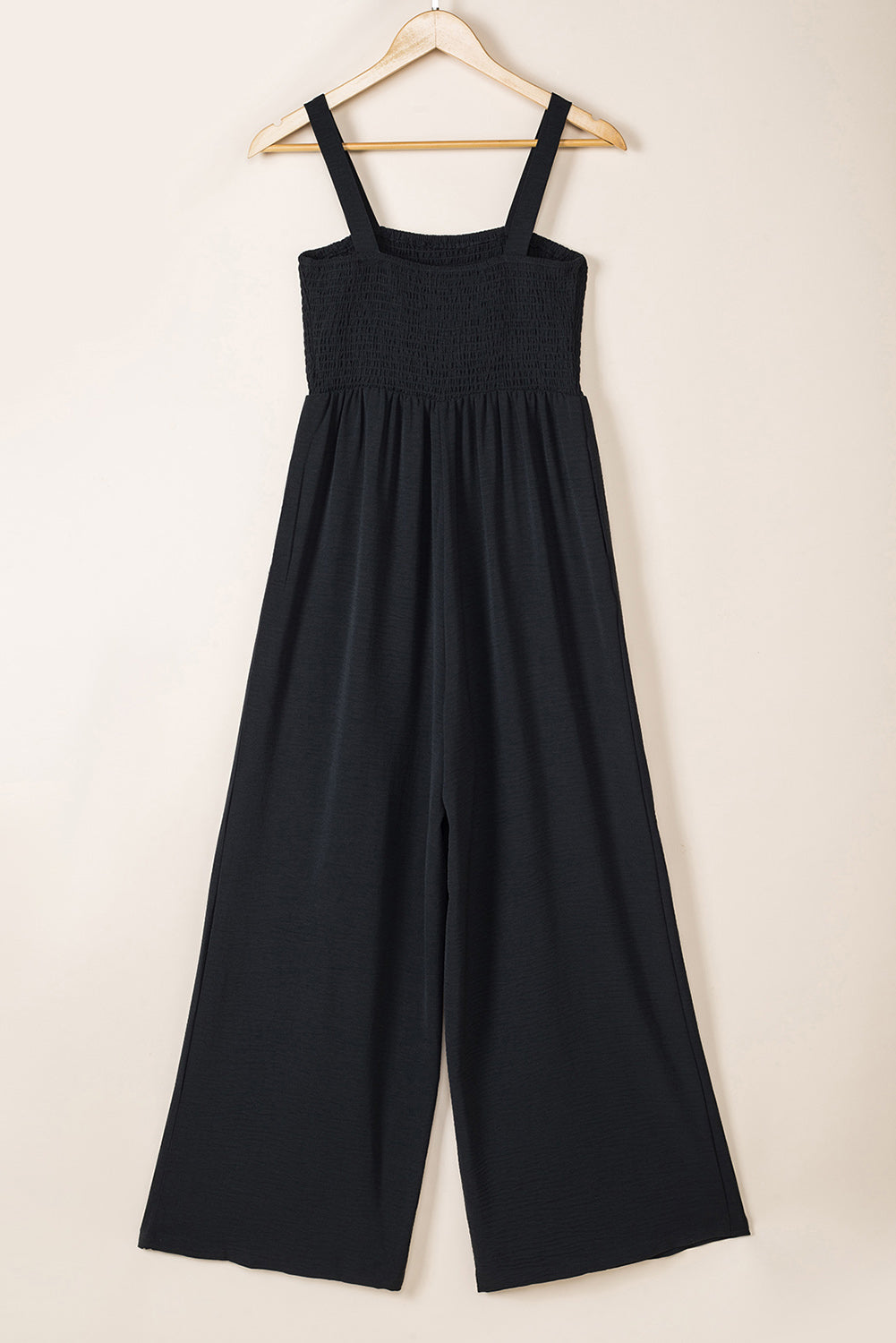 Black Smocked Sleeveless Wide Leg Jumpsuit with Pockets-Chaelisa's New Jammies
