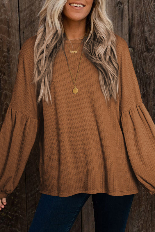 Faux Knit Jacquard Puffy Long Sleeve Top-Chaelisa's New Jammies