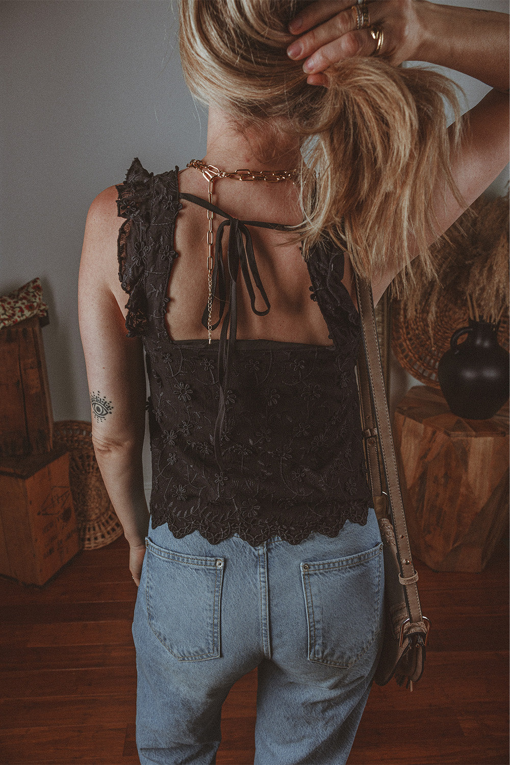 Black Floral Embroidered Buttoned Square Neck Tank Top-Chaelisa's New Jammies