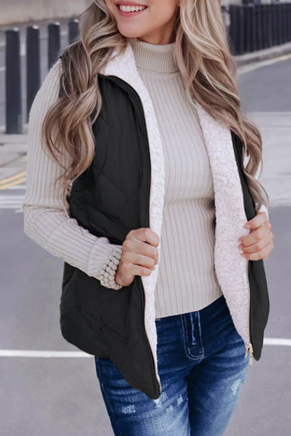 Black Fleece Lined Quilted Zip up Vest Coat-Chaelisa's New Jammies