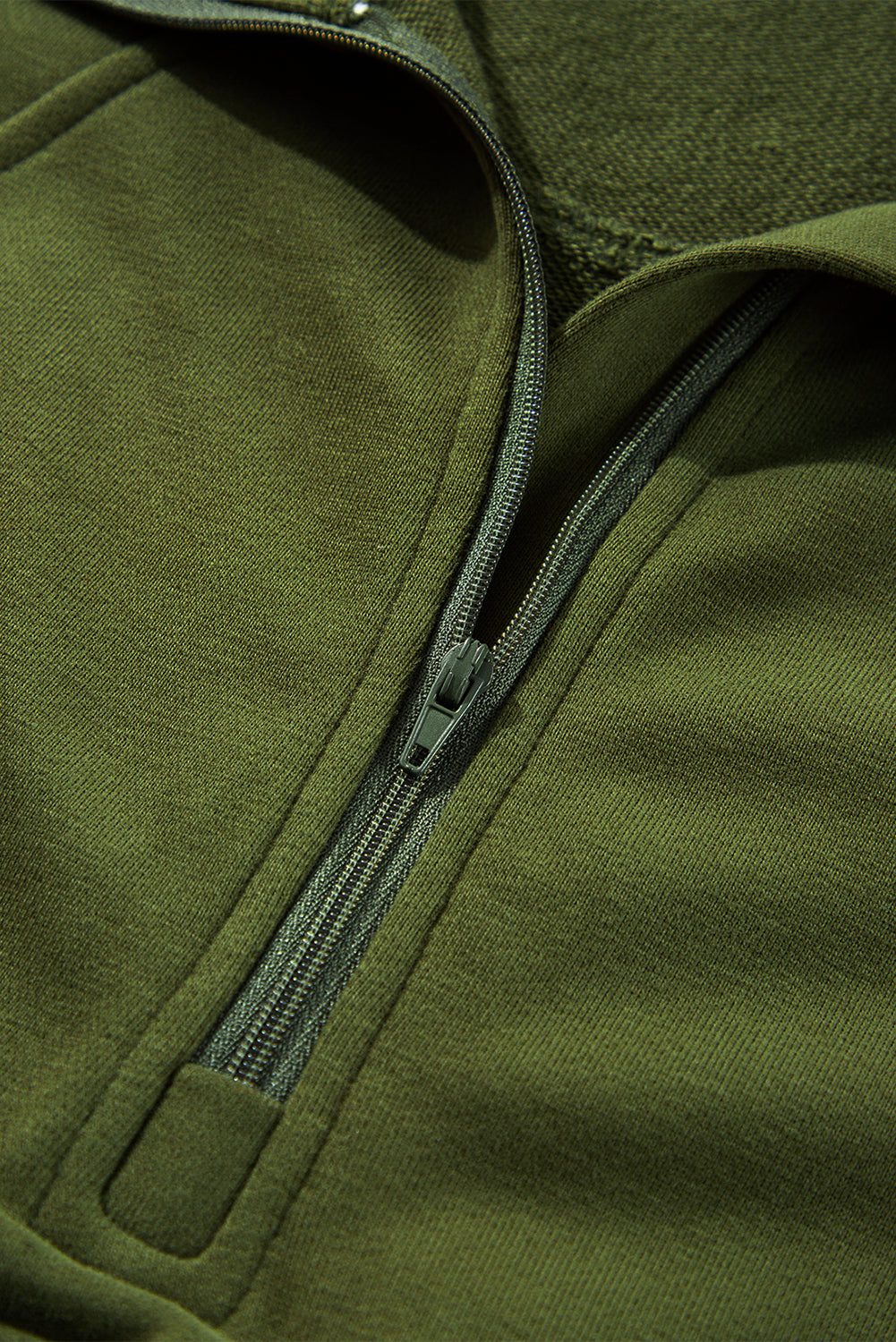 Moss Green Quarter Zip Stand Neck Kangaroo Pocket Sweatshirt-Chaelisa's New Jammies
