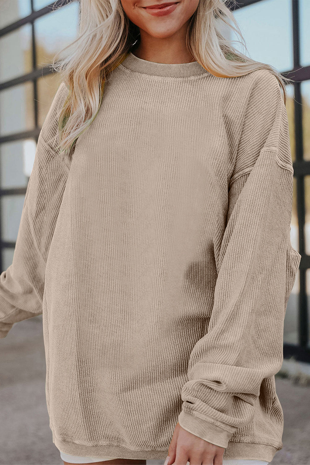 Smoke Gray Ribbed Corduroy Oversized Sweatshirt-Chaelisa's New Jammies