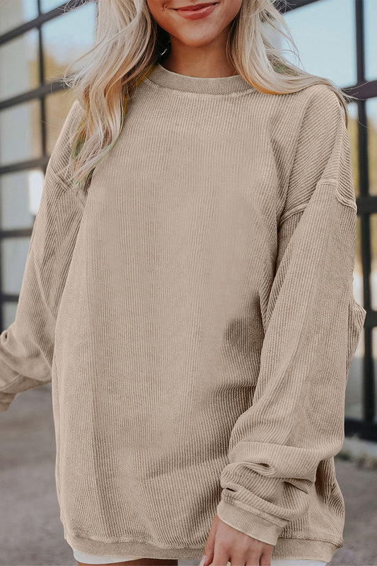 Smoke Gray Ribbed Corduroy Oversized Sweatshirt-Chaelisa's New Jammies