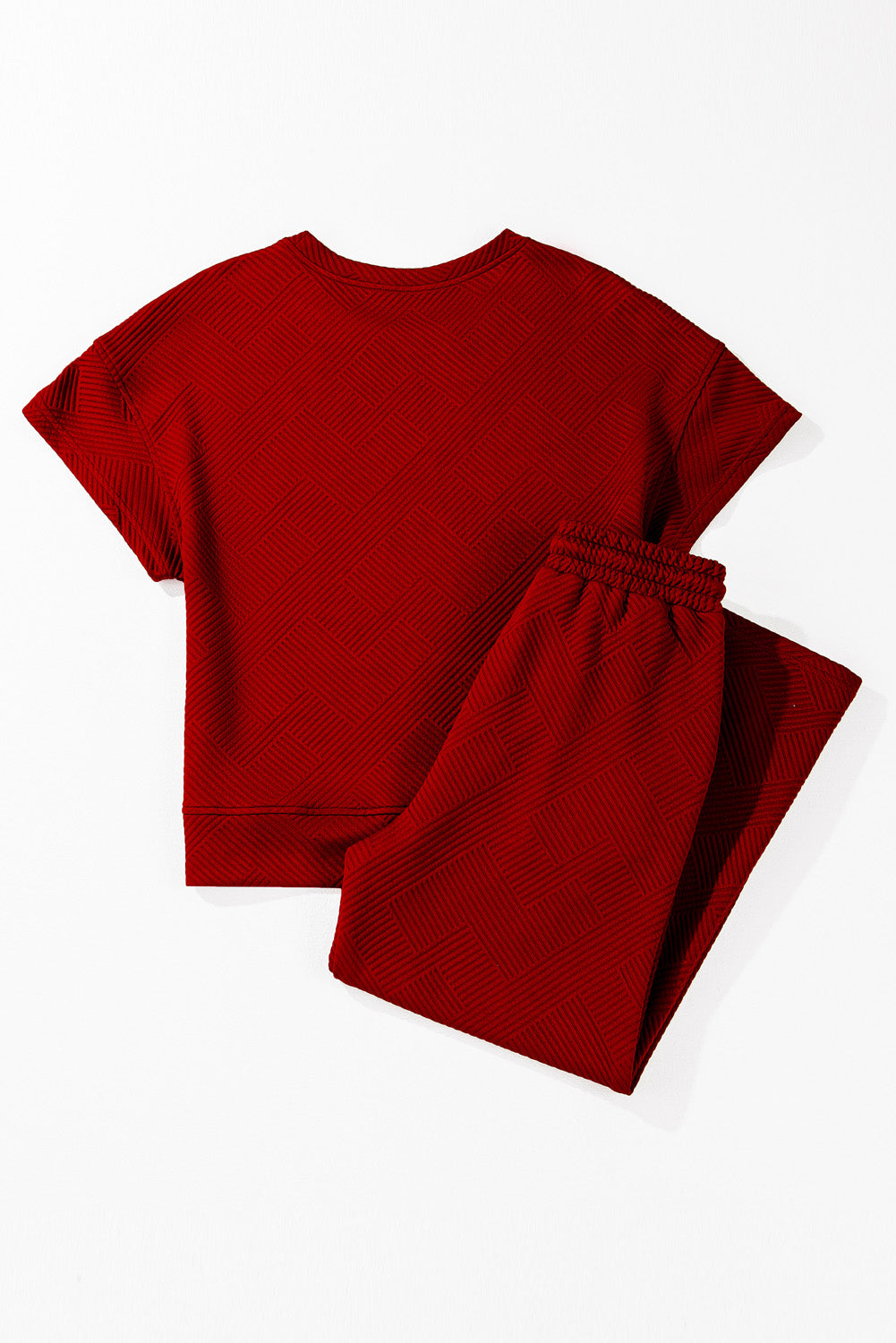 Red Dahlia Textured Loose Fit T Shirt and Drawstring Pants Set-Chaelisa's New Jammies