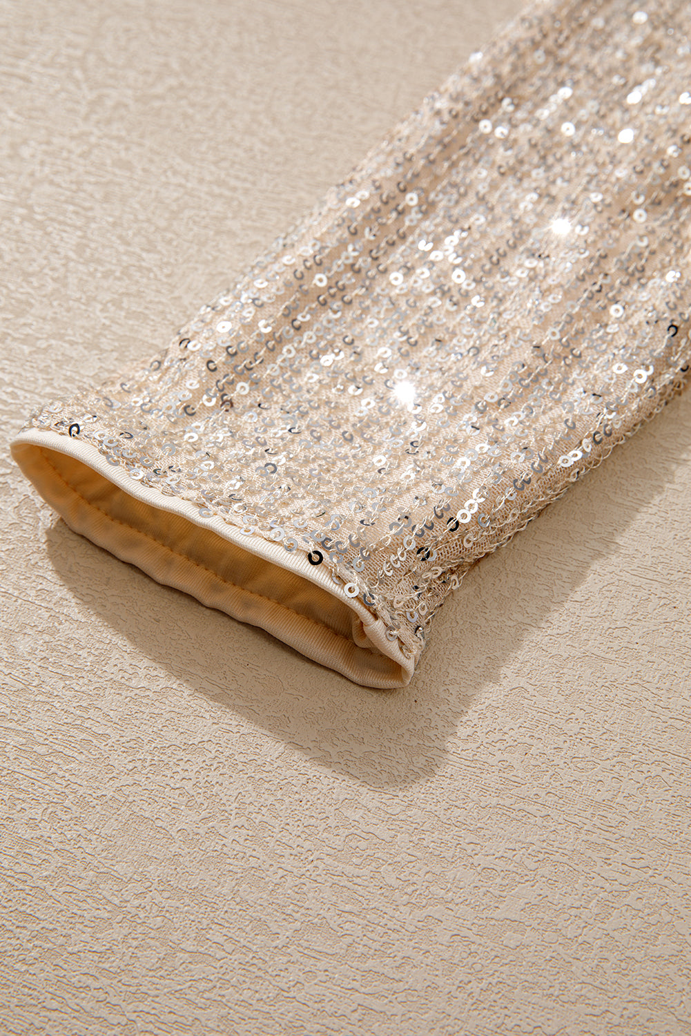 Beige Sequin Long Sleeve Wrap V Neck Bodysuit-Chaelisa's New Jammies
