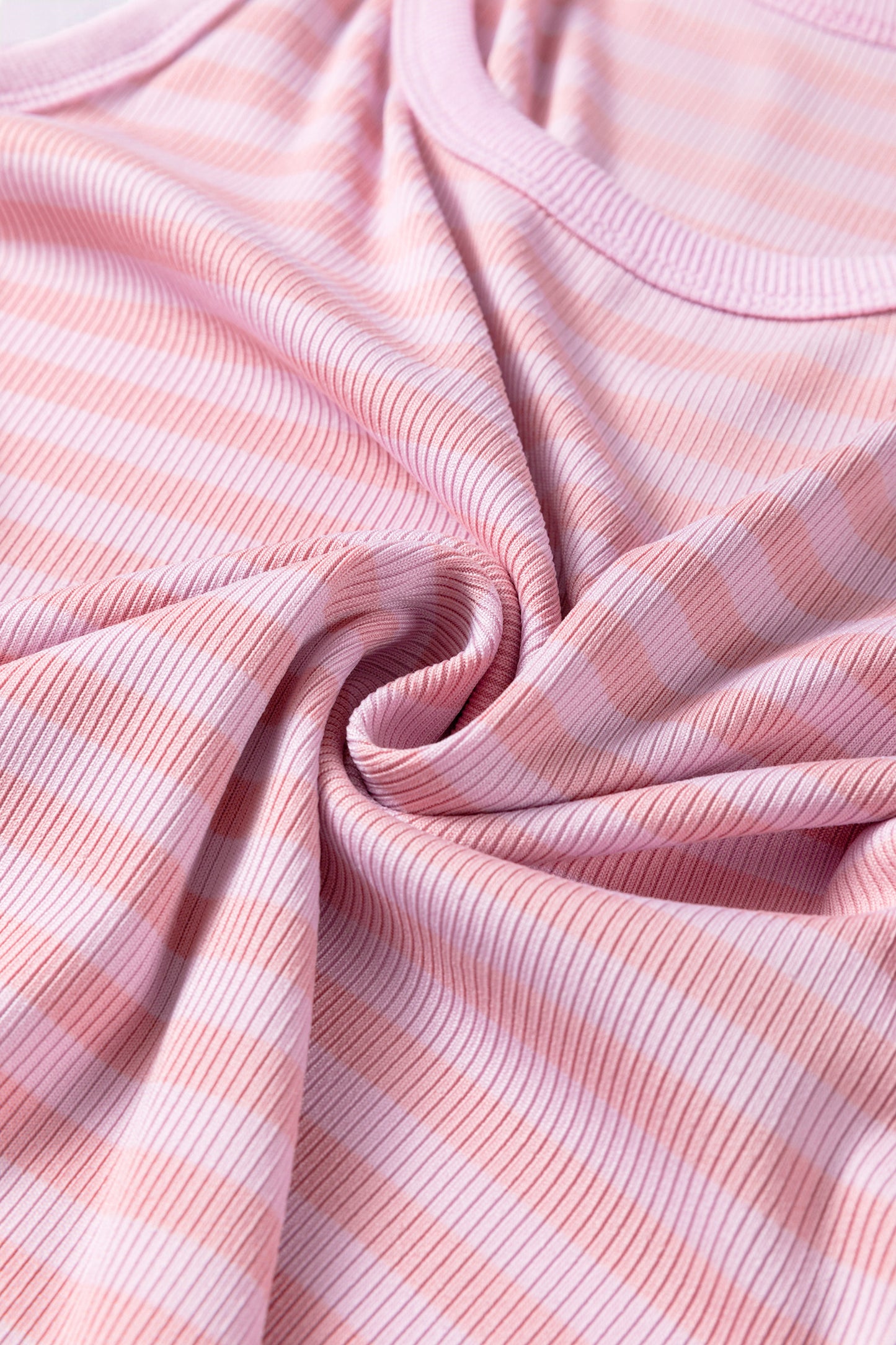 Pink Stripe Ribbed Knit Slim Tank Top