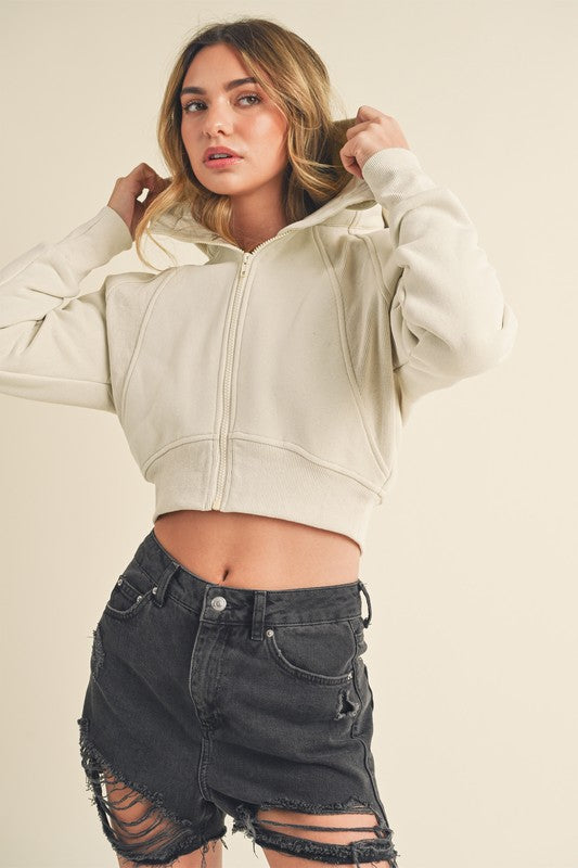 Aemi + Co Zip Up Raglan Sleeve Cropped Hoodie-Chaelisa's New Jammies