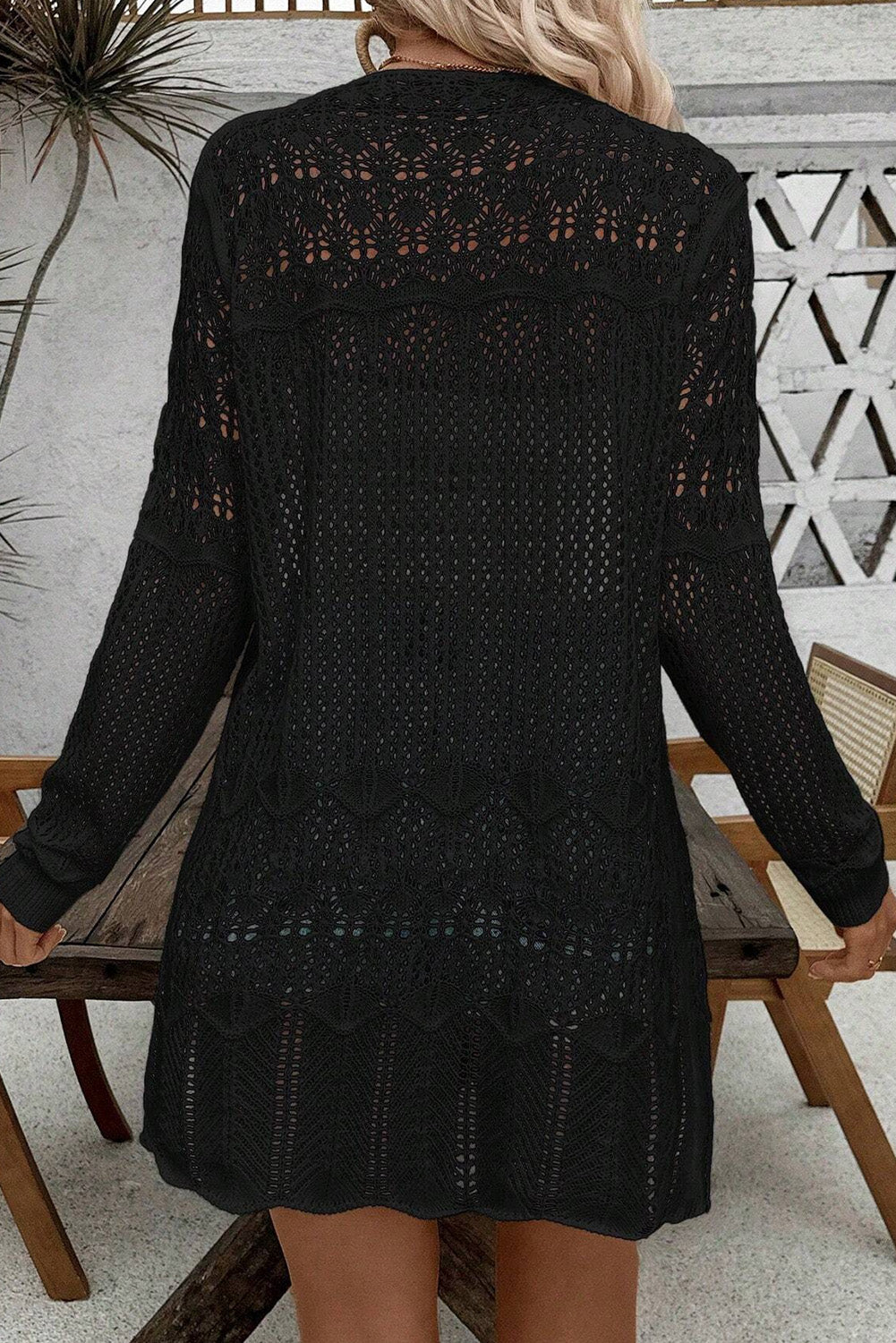 Black Crochet Hollow Out Open Front Cardigan-Chaelisa's New Jammies