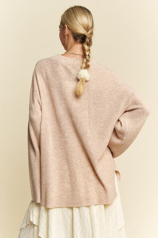 Davi & Dani High-Low Round Neck Drop Shoulder Sweater-Chaelisa's New Jammies