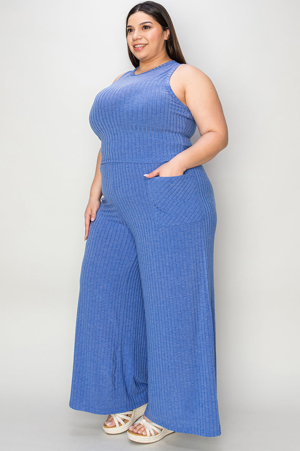 Basic Bae Full Size Ribbed Tank and Wide Leg Pants Set-Chaelisa's New Jammies