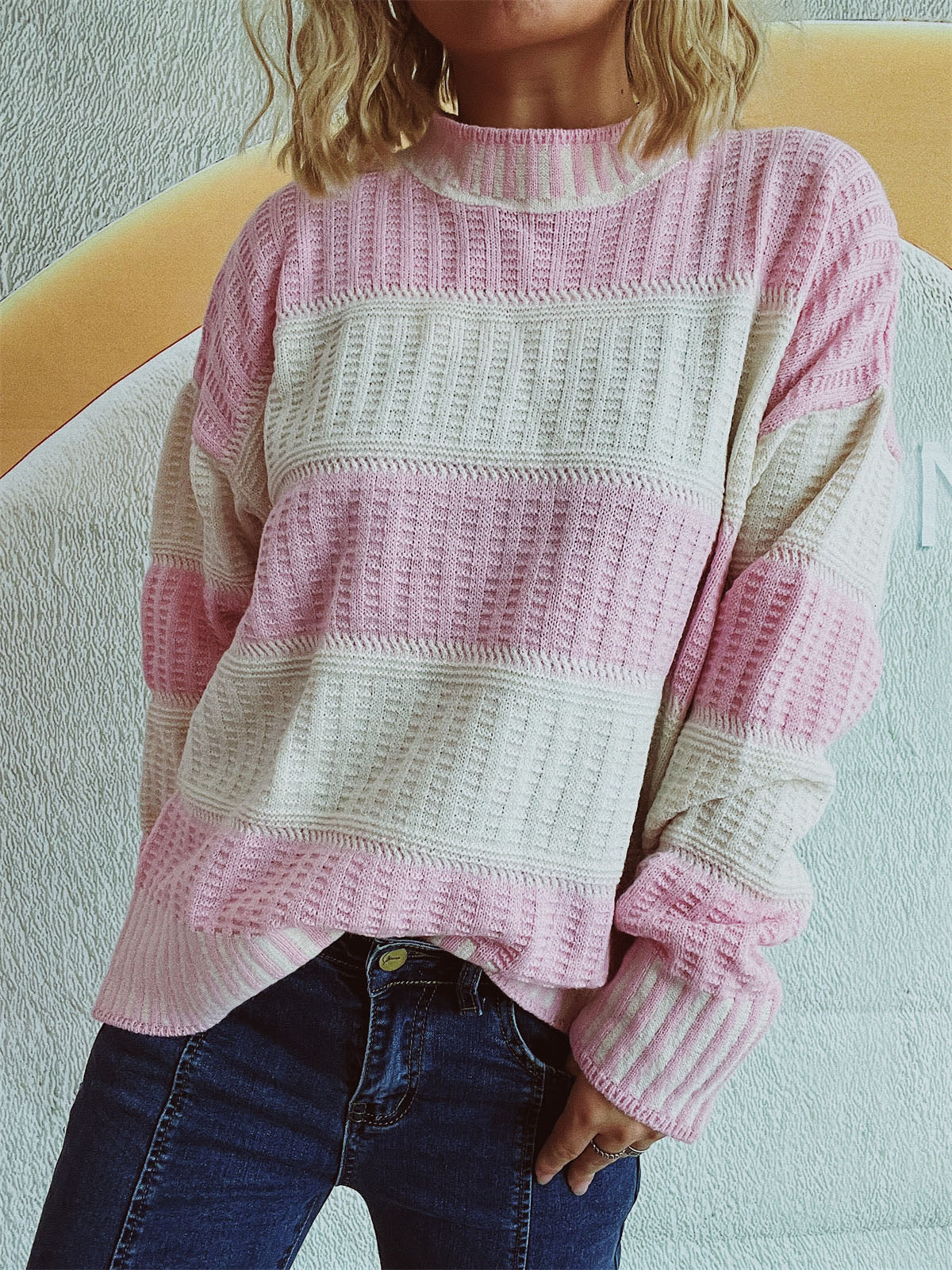 Contrast Round Neck Long Sleeve Sweater-Chaelisa's New Jammies