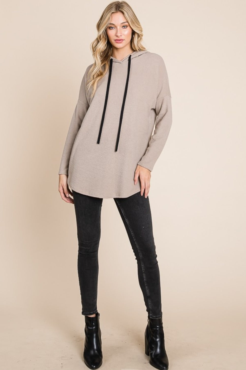 BOMBOM Contrast Drawstring Drop Shoulder Knit Hoodie-Chaelisa's New Jammies