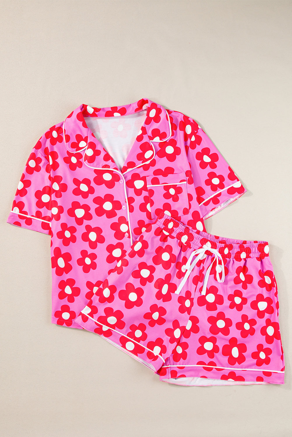 Flower Print Short Sleeve Shirt Pajamas Set-Chaelisa's New Jammies