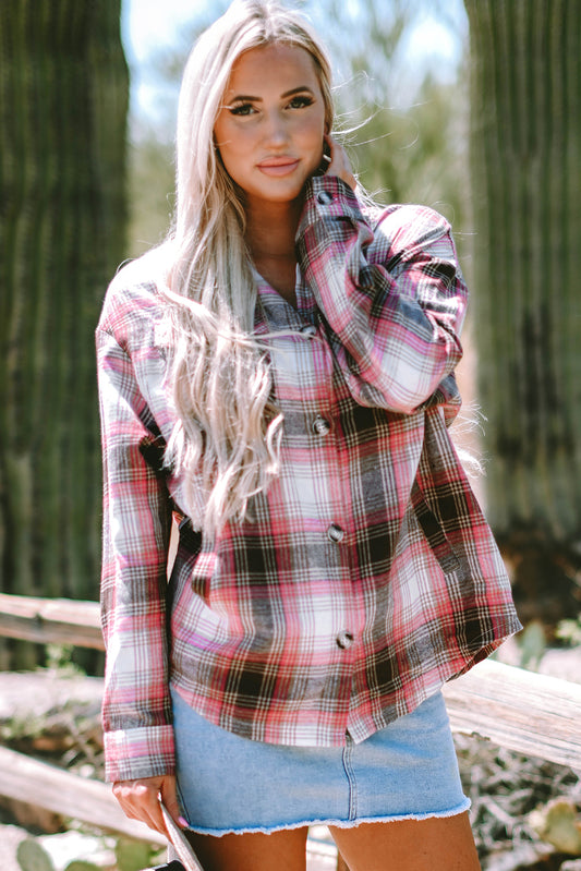 Pink Plaid Flap Pocket Button Up Shacket-Chaelisa's New Jammies