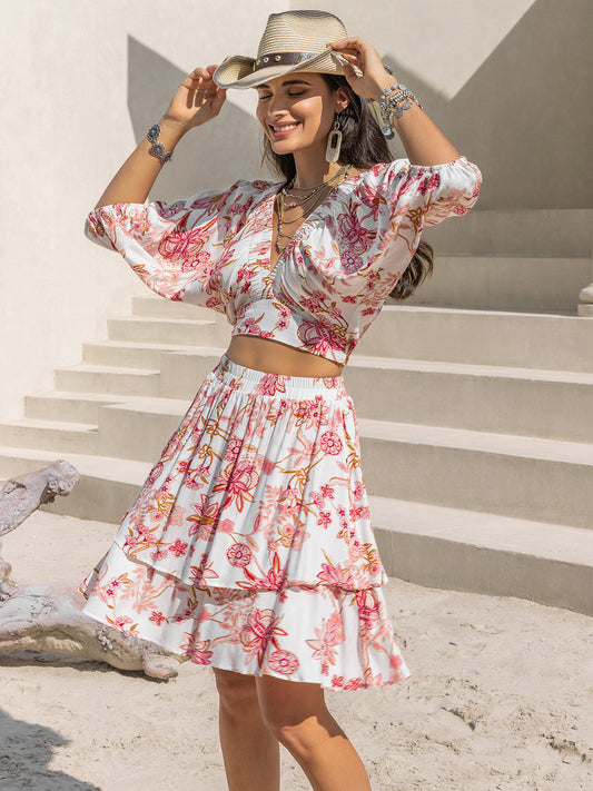 Printed Half Sleeve Top and Layered Skirt Set-Chaelisa's New Jammies