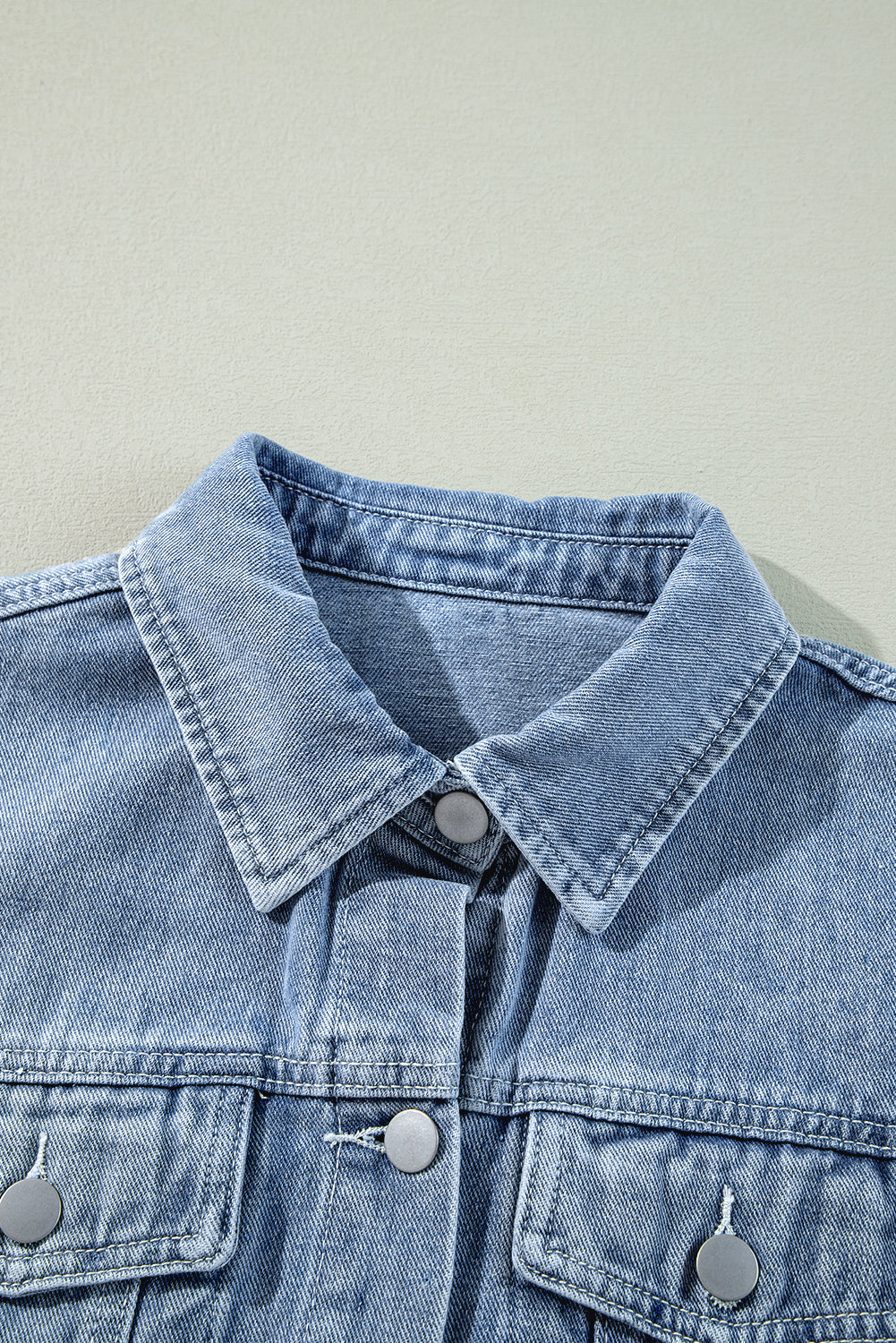 Beau Blue Ruffle Raw Hem Flap Pockets Denim Jacket-Chaelisa's New Jammies