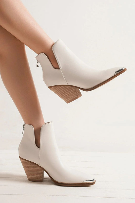 Beast Fashion Pointed Metal-Tip Toe Block Heel Ankle Boots-Chaelisa's New Jammies