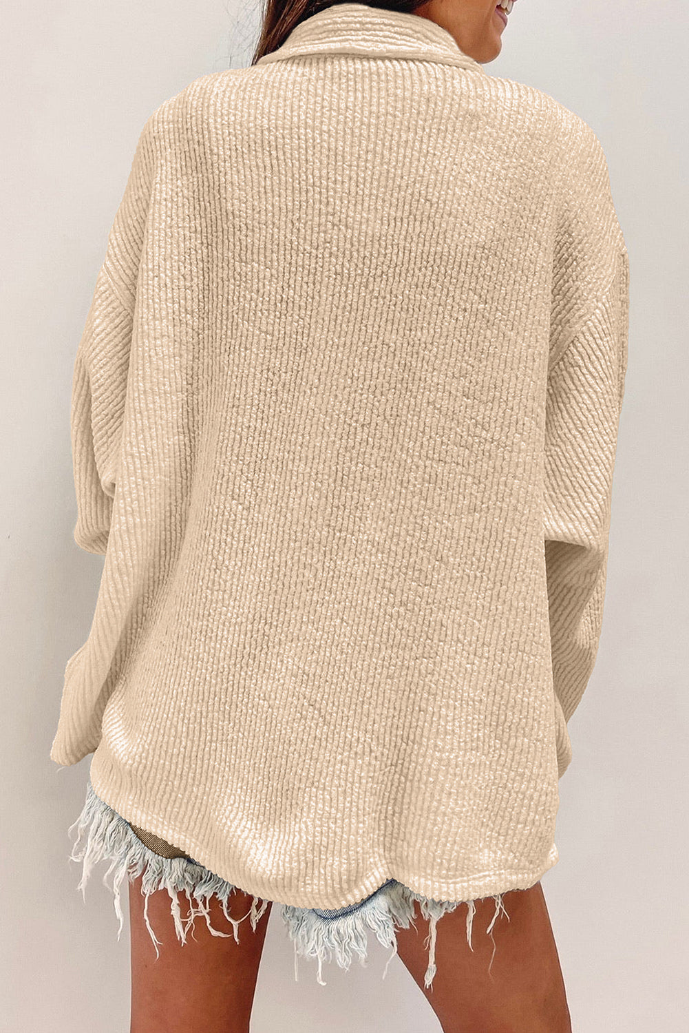Apricot Solid Color Corduroy Buttoned Long Sleeve Shacket-Chaelisa's New Jammies