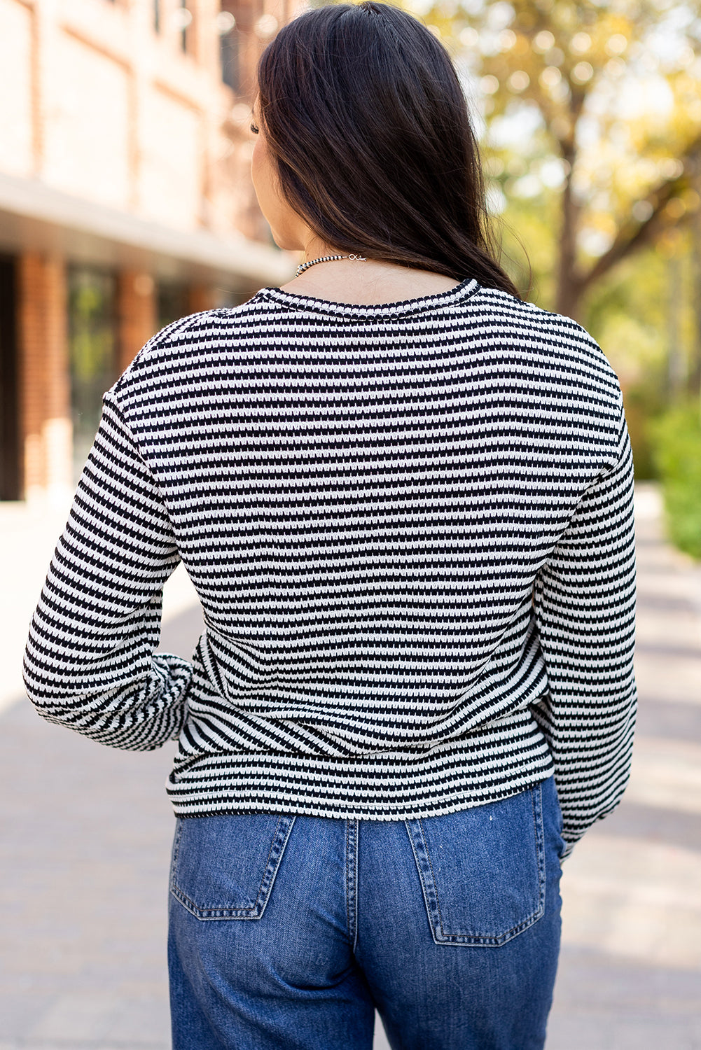 Black Stripe Round Neck Drop Shoulder Long Sleeve Top-Chaelisa's New Jammies