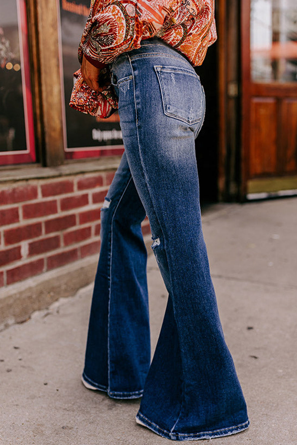 Sky Blue Button Fly Ripped High Waist Flare Jeans-Chaelisa's New Jammies