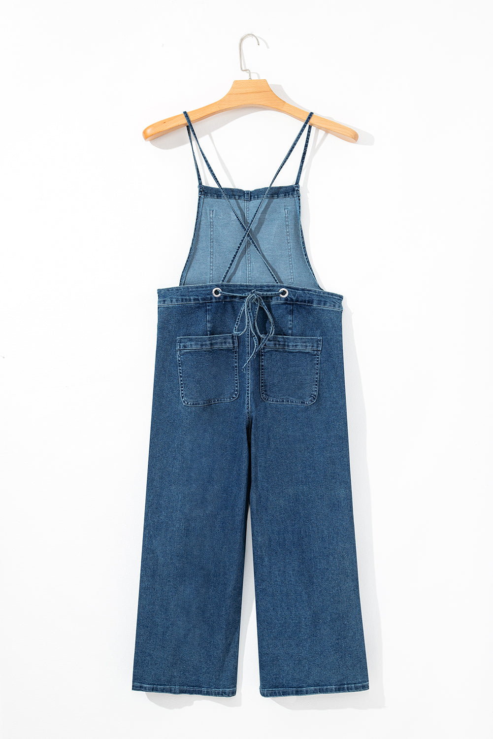 Dusk Blue Adjustable Tie Straps Cropped Wide Leg Denim Overalls-Chaelisa's New Jammies