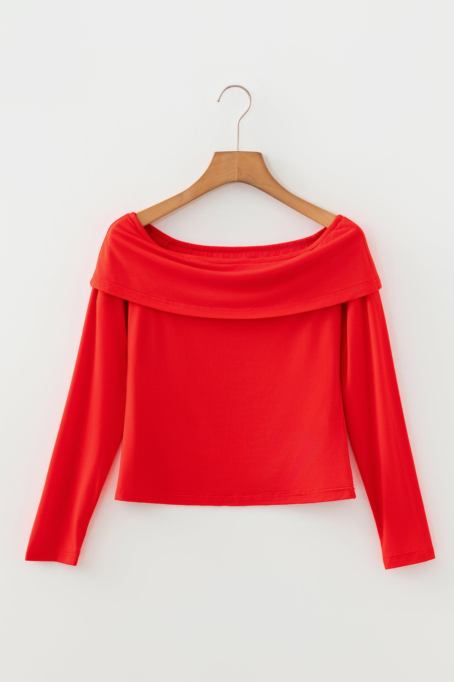 Fiery Red Foldover Off Shoulder Long Sleeve Slim Top