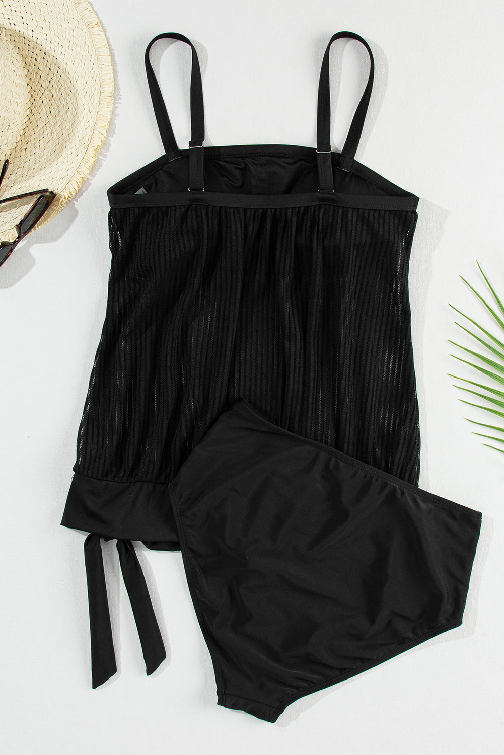 Black Striped Mesh Knotted Hem Tankini Swimsuit-Chaelisa's New Jammies