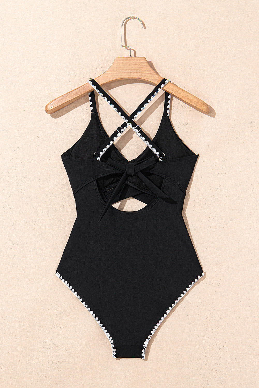 Black Ric Rac Trim Contrasted Patchwork Cutout One Piece Swimsuit-Chaelisa's New Jammies
