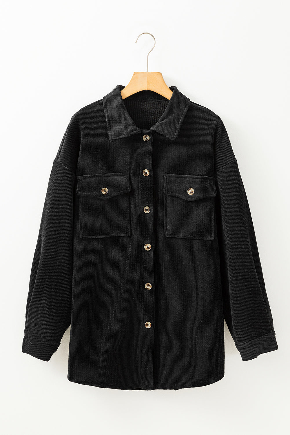Black Corduroy Flap Pocket Button Up Shacket-Chaelisa's New Jammies