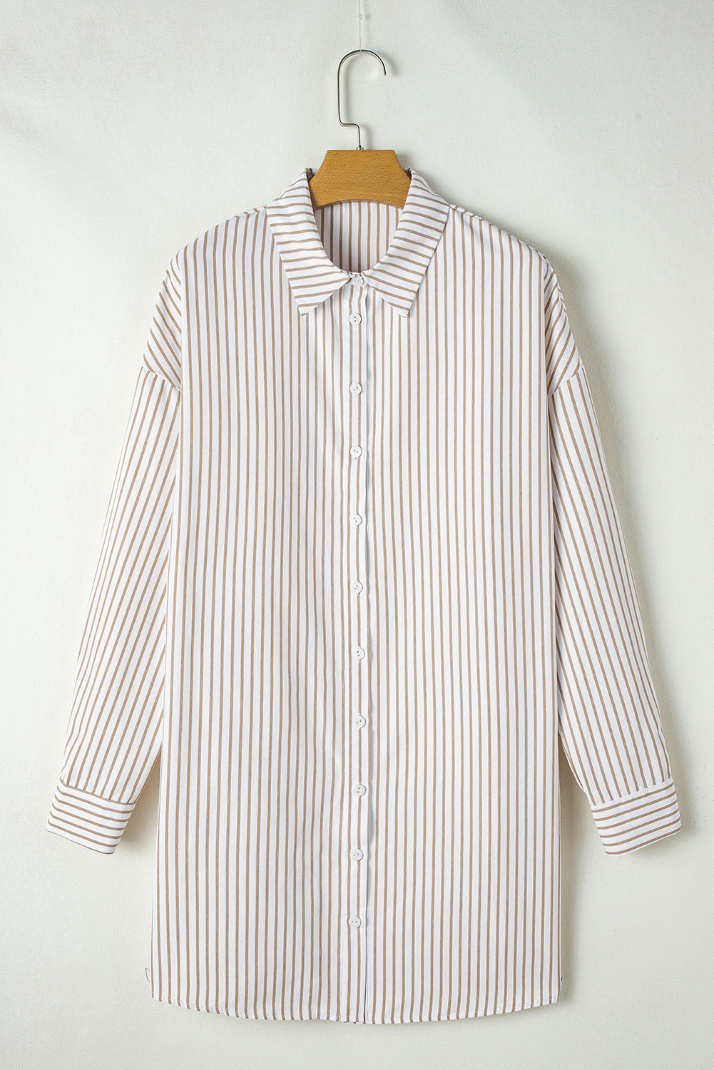 Khaki Stripe Long Sleeve Button Up Mini Shirt Dress-Chaelisa's New Jammies