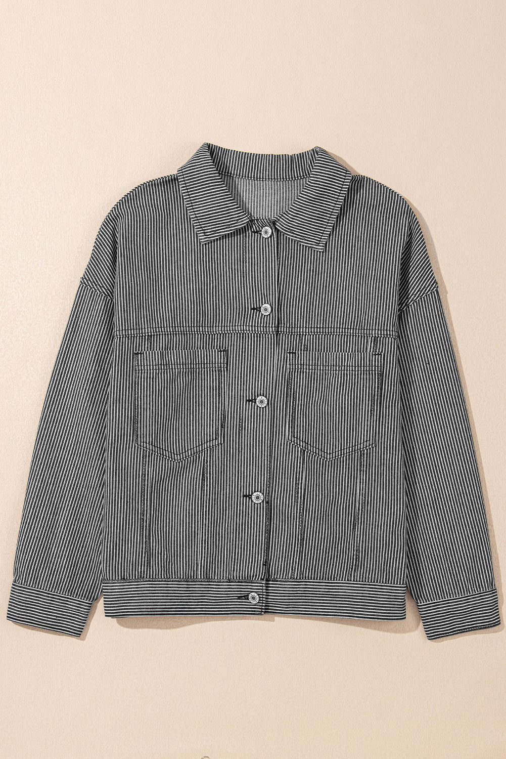 Blue Stripe Washed Oversize Pocketed Denim Jacket-Chaelisa's New Jammies