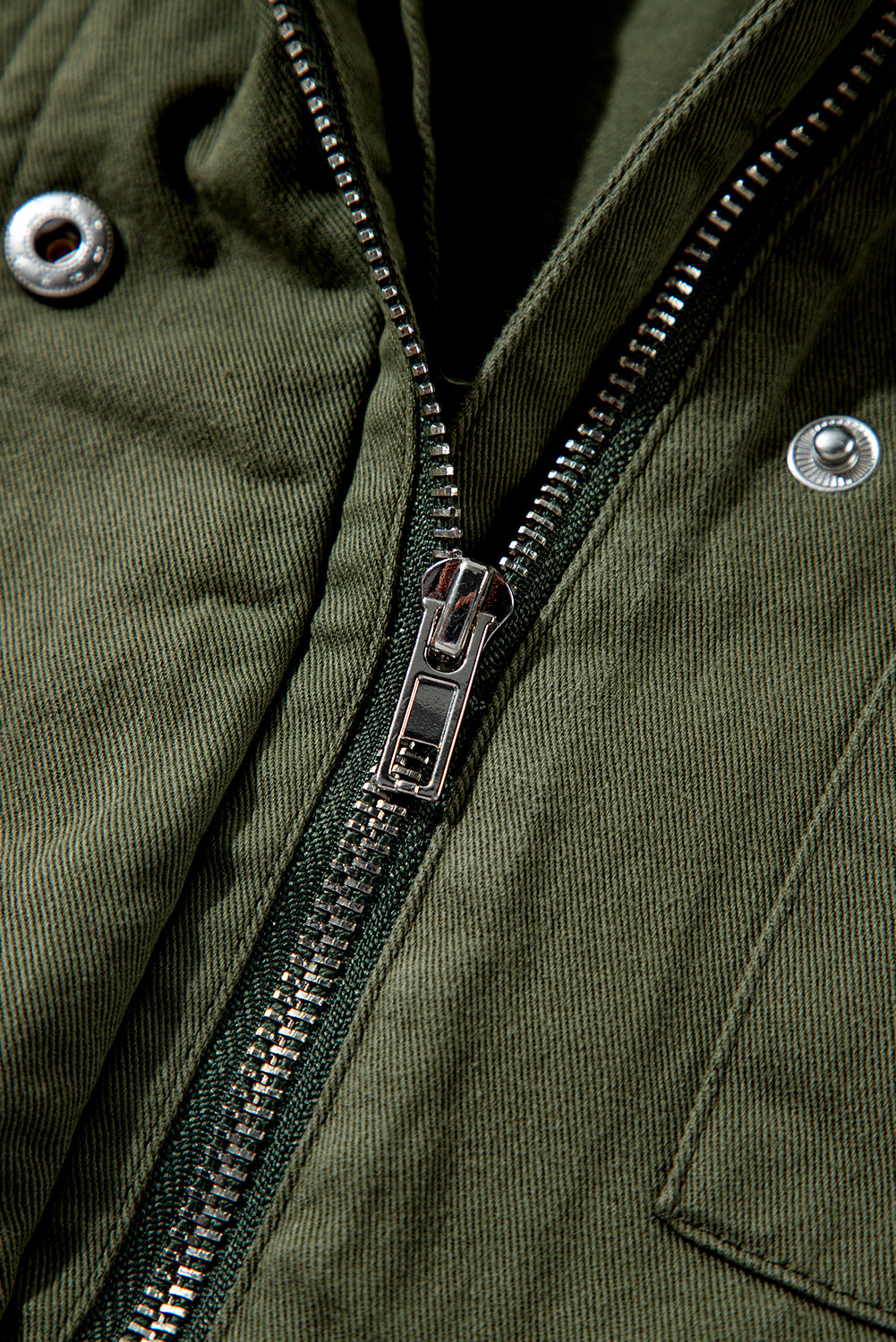 Moss Green Snap Button Zipper Tight Waist Collared Jacket-Chaelisa's New Jammies